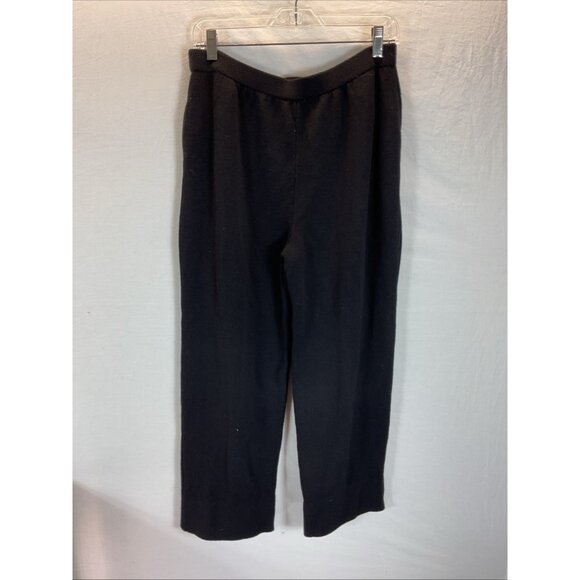 St. John Santana Knit Ribbed Elastic Waist straight Leg Black Pants Sz 10 pocket - Picture 1 of 10